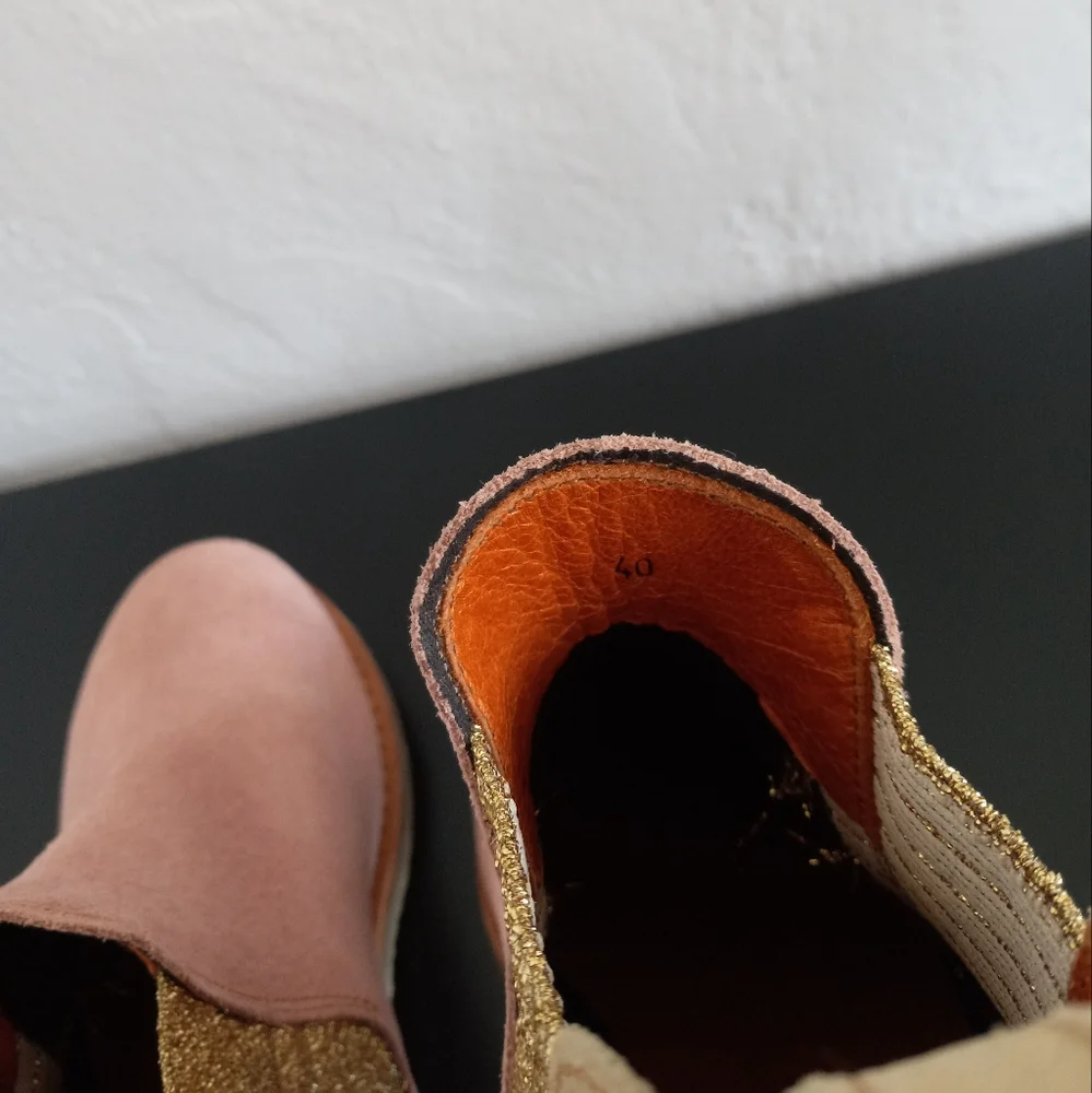 Penelope Chilvers Patchwork Safari Chelsea Boots Pink Gold 40EU